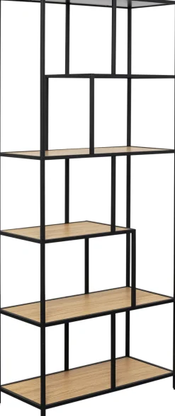 Regały*KARE Design Regał Stojący Półki Naturalne MDF Laminowany Rama Czarna Stalowa 77x185 Cm
