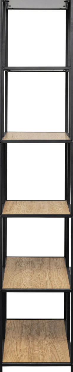Regały*KARE Design Regał Stojący Półki Naturalne MDF Laminowany Rama Czarna Stalowa 77x185 Cm