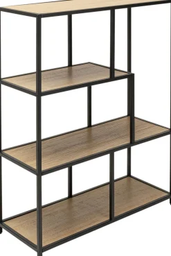 Regały*KARE Design Regał Stojący Półki Naturalne MDF Laminowany Rama Czarna Stalowa 77x100 Cm