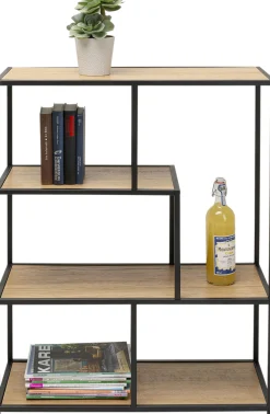 Regały*KARE Design Regał Stojący Półki Naturalne MDF Laminowany Rama Czarna Stalowa 77x100 Cm