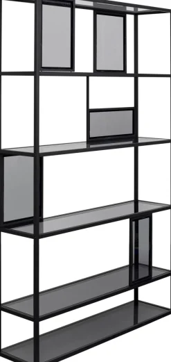 Regały*KARE Design Regał Stojący Półki Szklane Przydymione Rama Czarna Stalowa 115x195 Cm