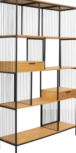 Regały*KARE Design Regał Stojący Z 2 Szufladami Fornir Dębowy I Stal 125x200 Cm