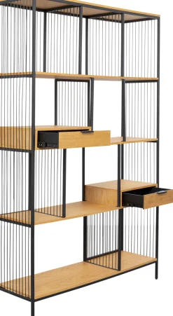 Regały*KARE Design Regał Stojący Z 2 Szufladami Fornir Dębowy I Stal 125x200 Cm