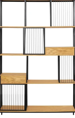 Regały*KARE Design Regał Stojący Z 2 Szufladami Fornir Dębowy I Stal 125x200 Cm