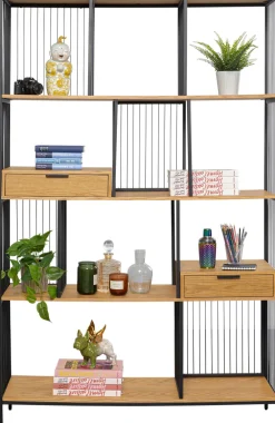 Regały*KARE Design Regał Stojący Z 2 Szufladami Fornir Dębowy I Stal 125x200 Cm