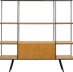 Regały*KARE Design Regał Ze Schowkiem Półki Naturalne Fornir Dębowy Rama Czarna Stalowa 180x183 Cm
