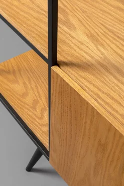 Regały*KARE Design Regał Ze Schowkiem Półki Naturalne Fornir Dębowy Rama Czarna Stalowa 180x183 Cm