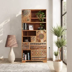 Regały*KARE Design Regał Z Półkami I Schowkami Drewno Mango Kolorowe Ornamenty 90x193 Cm