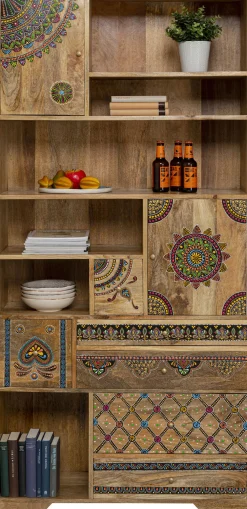 Regały*KARE Design Regał Z Półkami I Schowkami Drewno Mango Kolorowe Ornamenty 90x193 Cm