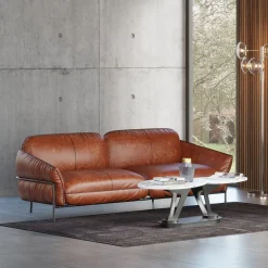 Sofy*KARE Design Sofa Ekskluzywna 3-osobowa Brązowa Skóra Semianilinowa Nogi Czarne 226 Cm