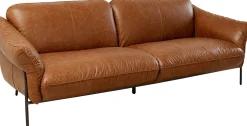 Sofy*KARE Design Sofa Ekskluzywna 3-osobowa Brązowa Skóra Semianilinowa Nogi Czarne 226 Cm