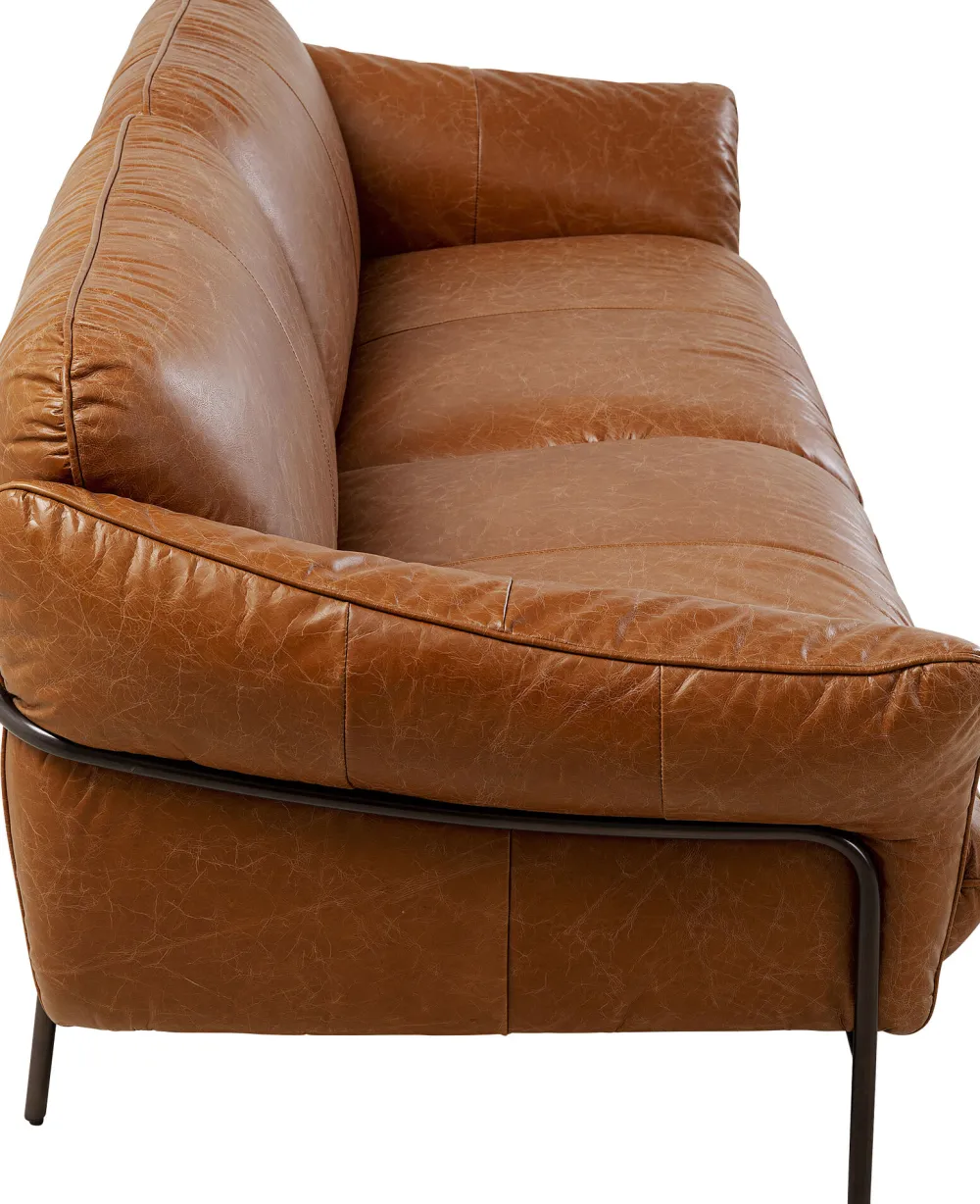 Sofy*KARE Design Sofa Ekskluzywna 3-osobowa Brązowa Skóra Semianilinowa Nogi Czarne 226 Cm
