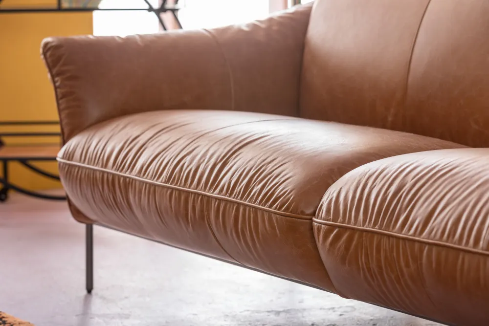 Sofy*KARE Design Sofa Ekskluzywna 3-osobowa Brązowa Skóra Semianilinowa Nogi Czarne 226 Cm
