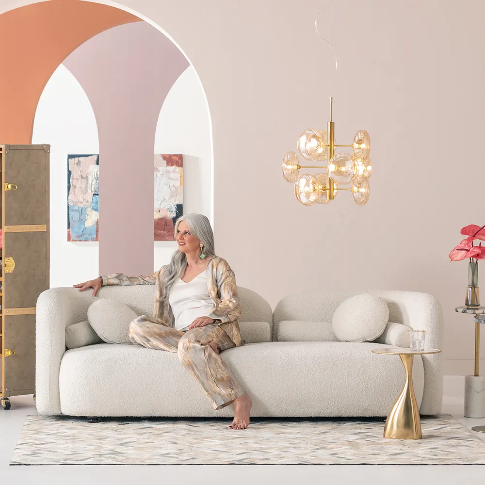 Sofy*KARE Design Sofa Kremowa 3-osobowa Tkanina Boucle 225 Cm