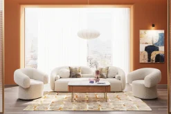 Sofy*KARE Design Sofa Kremowa 3-osobowa Tkanina Boucle 225 Cm