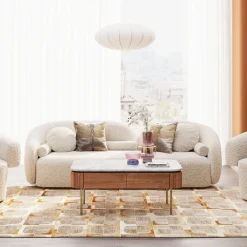 Sofy*KARE Design Sofa Kremowa 3-osobowa Tkanina Boucle 225 Cm
