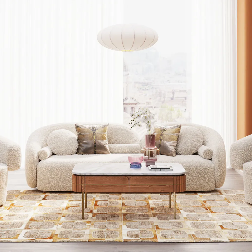 Sofy*KARE Design Sofa Kremowa 3-osobowa Tkanina Boucle 225 Cm