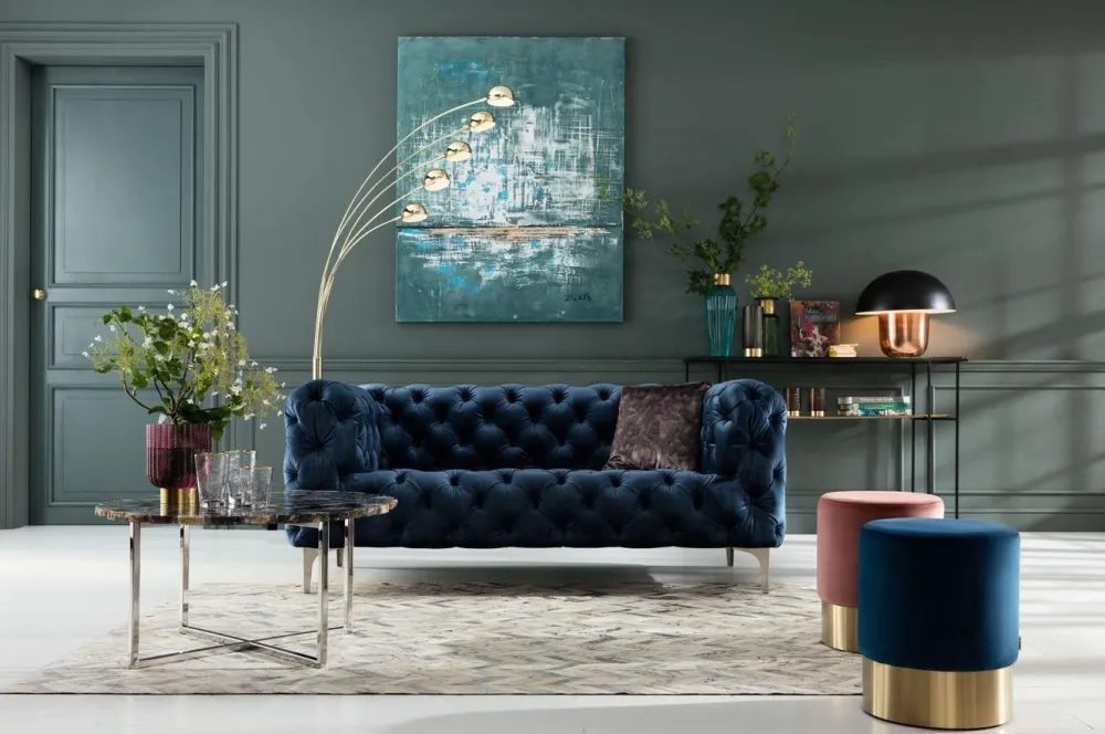 Sofy*KARE Design Sofa Look Royal 180x77 Cm Niebieska