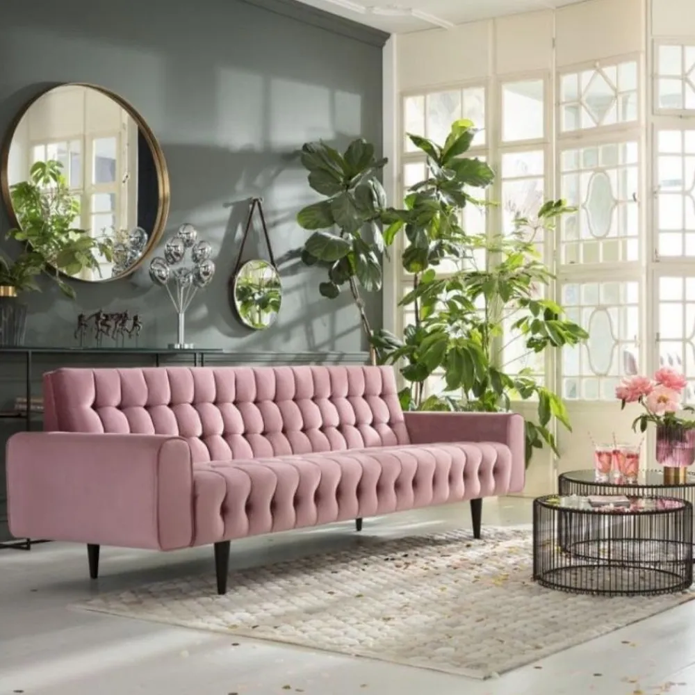 Sofy*KARE Design Sofa Milchbar 223x83 Cm Welwetowy Róż
