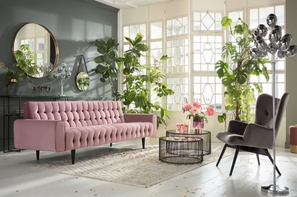 Sofy*KARE Design Sofa Milchbar 223x83 Cm Welwetowy Róż