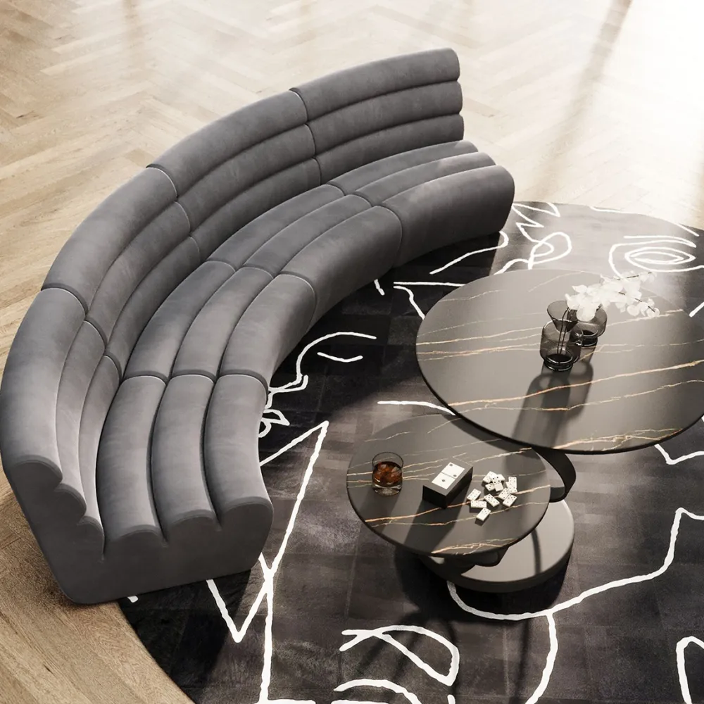 Sofy Modułowe*KARE Design Sofa Modułowa 1 Element Zaokrąglona Welurowa Szara 109 Cm