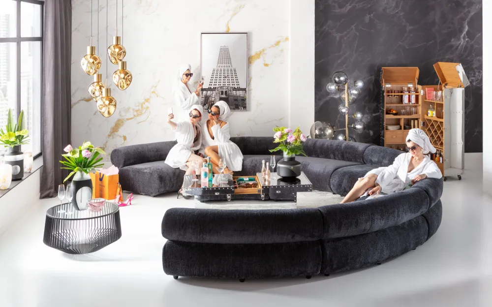 Sofy Modułowe*KARE Design Sofa - Moduł Zaokrąglony Tapicerka Szaroniebieska 145 Cm