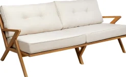 Sofy*KARE Design Sofa Ogrodowa 3-osobowa Siedzisko Kremowe 180 Cm Nogi Drewno Akacjowe