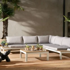 Sofy*KARE Design Sofa Ogrodowa Ze Stolikiem Holiday White 242x242 Cm