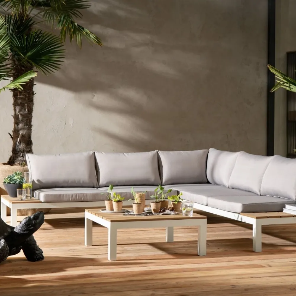 Sofy*KARE Design Sofa Ogrodowa Ze Stolikiem Holiday White 242x242 Cm