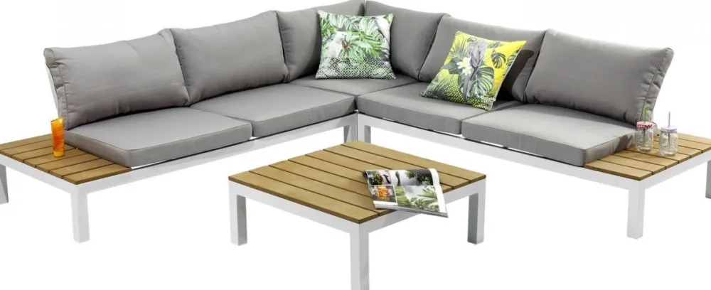 Sofy*KARE Design Sofa Ogrodowa Ze Stolikiem Holiday White 242x242 Cm