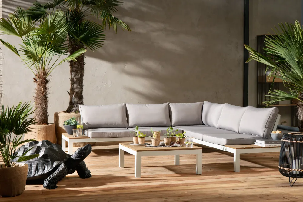 Sofy*KARE Design Sofa Ogrodowa Ze Stolikiem Holiday White 242x242 Cm