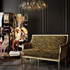Sofy*KARE Design Sofa 2-os. Glamour Do Salonu Panterka Rama Złota 135 Cm