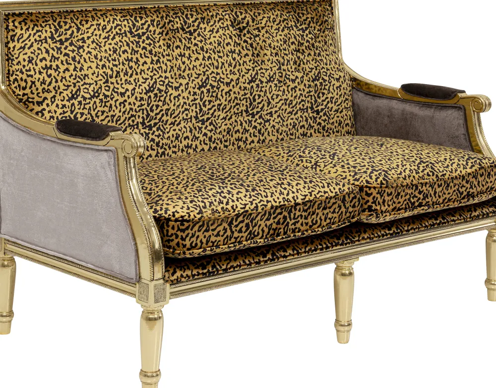 Sofy*KARE Design Sofa 2-os. Glamour Do Salonu Panterka Rama Złota 135 Cm