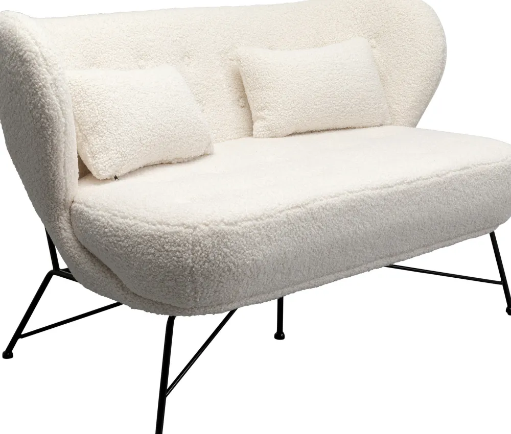 Sofy*KARE Design Sofa 2-osobowa Biała Boucle Nogi Czarne Stalowe 139 Cm