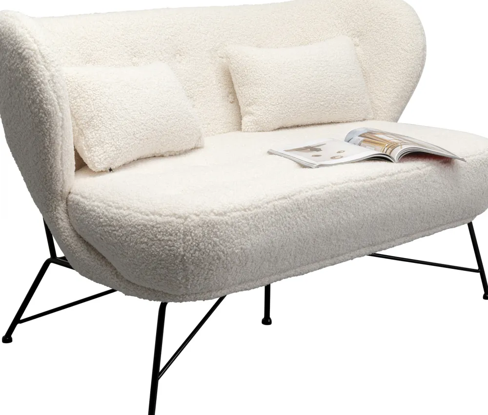 Sofy*KARE Design Sofa 2-osobowa Biała Boucle Nogi Czarne Stalowe 139 Cm