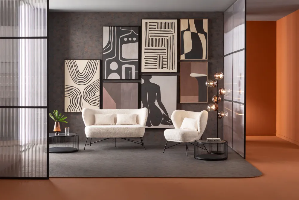 Sofy*KARE Design Sofa 2-osobowa Biała Boucle Nogi Czarne Stalowe 139 Cm