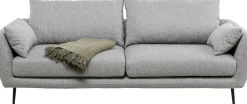 Sofy*KARE Design Sofa 3-osobowa 219 Cm Tapicerowana Szara Nogi Czarne
