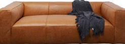 Sofy*KARE Design Sofa 3-osobowa Jasnobrązowa Ekskluzywna Skóra Semianilinowa 220 Cm