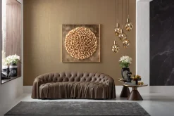 Sofy*KARE Design Sofa 3-osobowa Pikowana Brązowa Skóra Semianilinowa 226 Cm