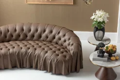 Sofy*KARE Design Sofa 3-osobowa Pikowana Brązowa Skóra Semianilinowa 226 Cm