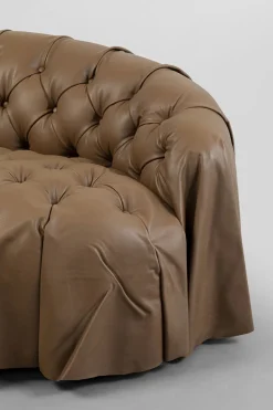 Sofy*KARE Design Sofa 3-osobowa Pikowana Brązowa Skóra Semianilinowa 226 Cm