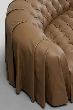 Sofy*KARE Design Sofa 3-osobowa Pikowana Brązowa Skóra Semianilinowa 226 Cm