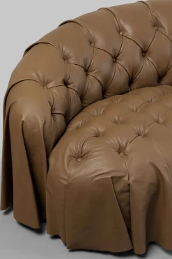 Sofy*KARE Design Sofa 3-osobowa Pikowana Brązowa Skóra Semianilinowa 226 Cm