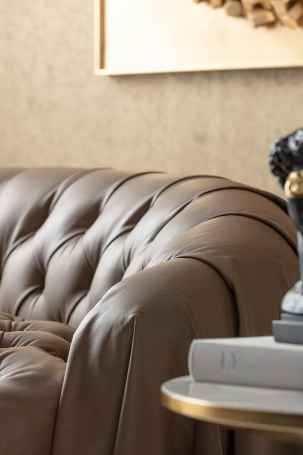 Sofy*KARE Design Sofa 3-osobowa Pikowana Brązowa Skóra Semianilinowa 226 Cm