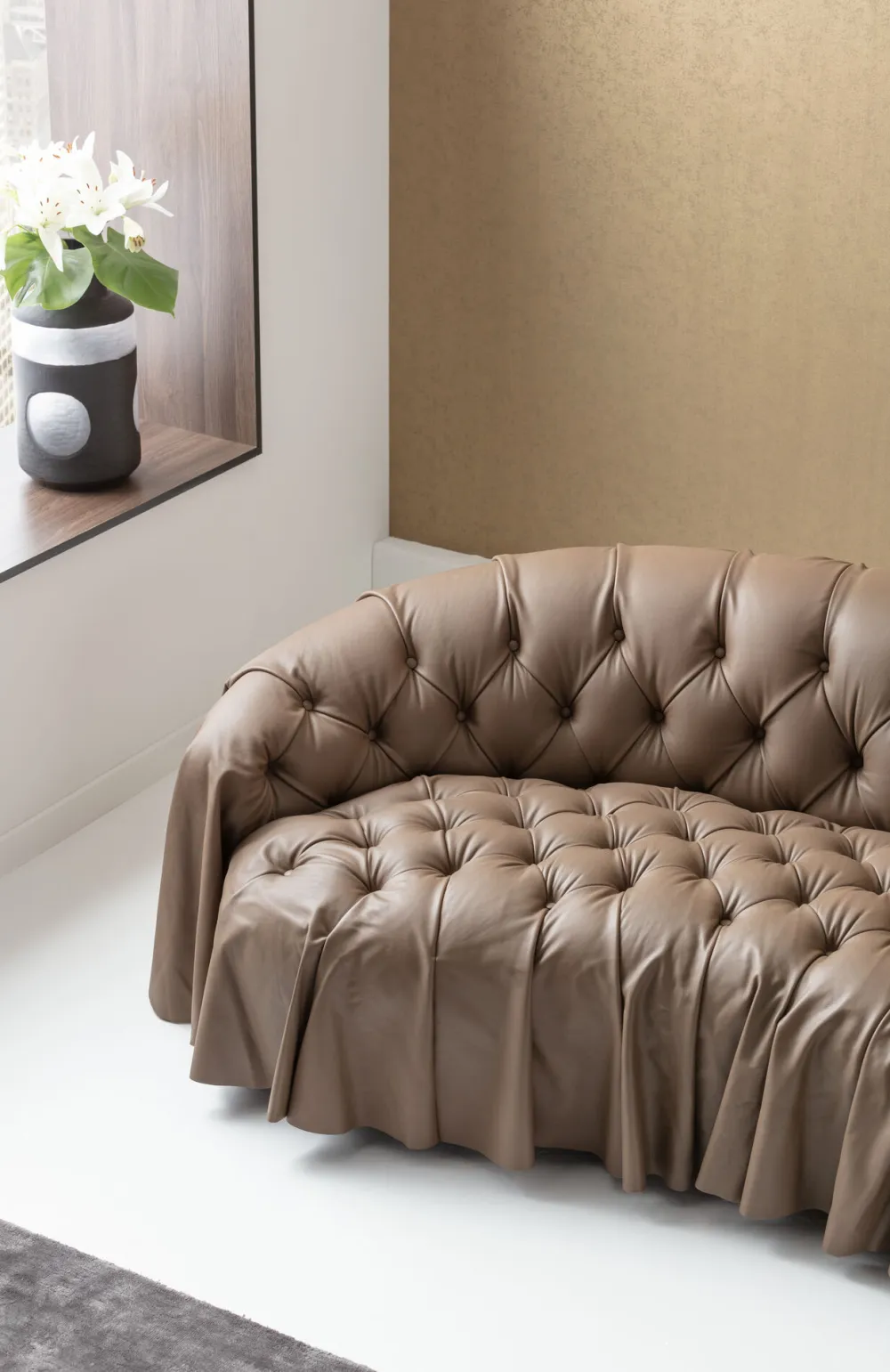 Sofy*KARE Design Sofa 3-osobowa Pikowana Brązowa Skóra Semianilinowa 226 Cm