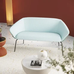 Sofy*KARE Design Sofa 2-osobowa Tapicerka Niebieska Nogi Czarne Stal 163 Cm
