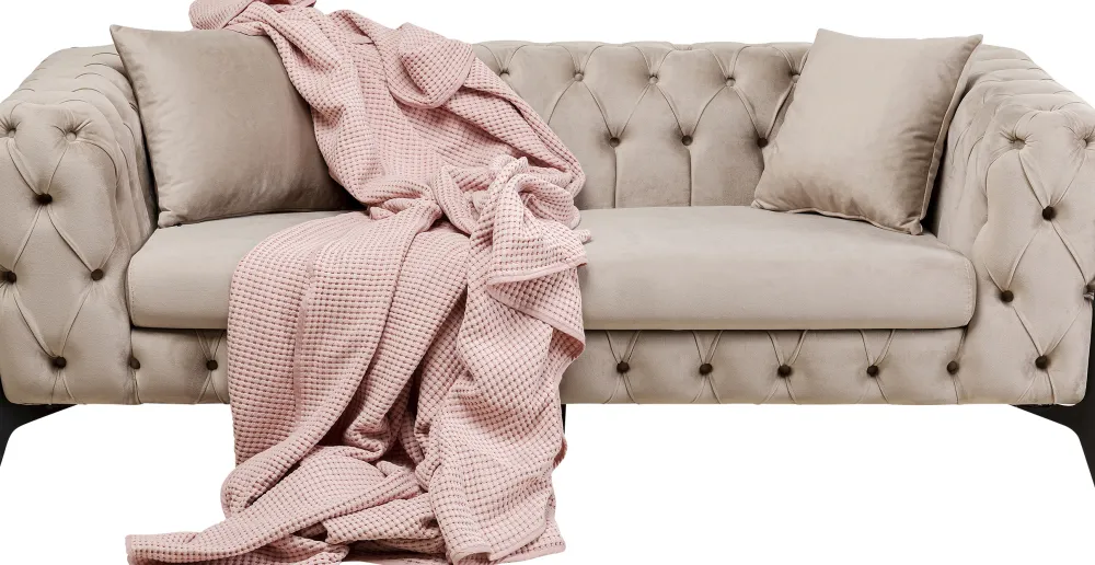 Sofy*KARE Design Sofa 2-osobowa Welurowa Pikowana Beżowa Nogi Czarne 200 Cm