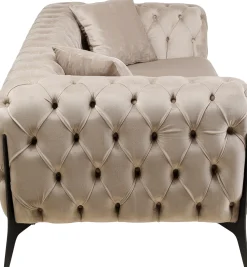 Sofy*KARE Design Sofa 2-osobowa Welurowa Pikowana Beżowa Nogi Czarne 200 Cm
