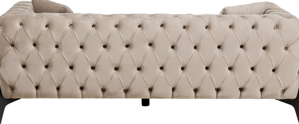 Sofy*KARE Design Sofa 2-osobowa Welurowa Pikowana Beżowa Nogi Czarne 200 Cm