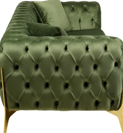 Sofy*KARE Design Sofa 2-osobowa Welurowa Pikowana Zielona Nogi Złote 200 Cm